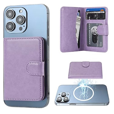 Bocasal for MagSafe Wallet Magnetic Card Holder RFID Blocking Leather Card Slots for iPhone 171615141312 ProMaxPlusAir Adjustable Kickstand Flip Mag Safe Wallet Purple