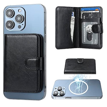 Bocasal for MagSafe Wallet Magnetic Card Holder RFID Blocking Leather Card Slots for iPhone 171615141312 ProMaxPlusAir Adjustable Kickstand Flip Mag Safe Wallet Black