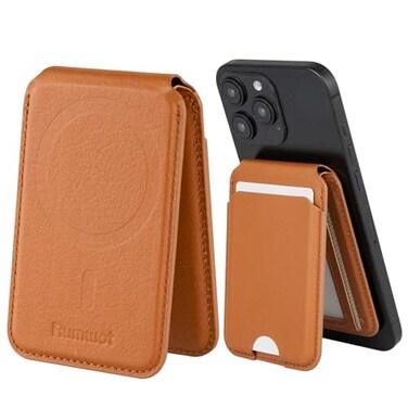 Rumwot Magnetic Wallet for iphone 13 14 15 16 17 ProPro Max Genuine Leather Compatible with Magsafe Phone Wallet with Card Holders Brown