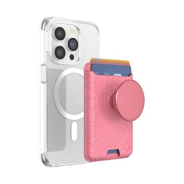 PopSockets Phone Wallet for MagSafe Phone Card Holder with Grip Pink Putty Tooled