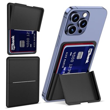 Asstar Magnetic Wallet Compatible with MagSafe Wallet Adjustable Wallet Stand for Apple Wallet Mag Safe Magnetic Card Holder Wallet for iPhone 15141312 Series Twill PU Leather 3 CardsBlack