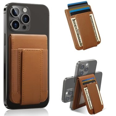 LDSXAY for MagSafe Wallet Magnetic Phone Wallet with Adjustable Stand Money Clip for iPhone 171615141312 Pro Max Plus 10 Cards Holder Vegan Leather Brown