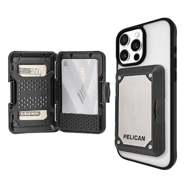 Pelican iPhone MagSafe Wallet with RFID Blocking Military STD SnapOn Magnetic Phone Wallet for Card Cash Detachable Phone Card Holder for iPhone 17 Pro Max161514Pixel 10 Brushed Titanium