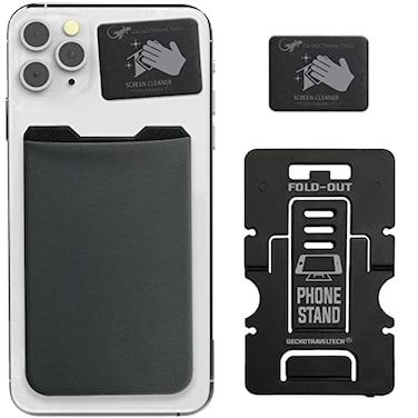Gecko Travel Tech Gecko Card Holder Phone Wallet Stick on Card Wallet Credit Cards Holders BLANK GRAY