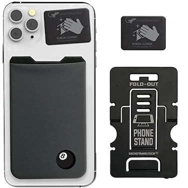 Gecko Travel Tech A Card Holder Phone Wallet Stick on Credit Card Holders Universal to Any Cell Phone 8 Ball