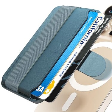 Sinjimoru Pull Eject Magnetic Wallet for iPhone Finger Grip for MagSafe Card Holder Compatible with MagSafe Wallet MPull Tab Band Marine Blue