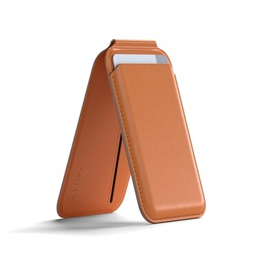Satechi Magnetic Magsafe Wallet Double Flap Stand Card Holder 4 Slots with Front NFC PassThrough Adjustable Phone Attachment for iPhone 171615141312 Travel Accessory Orange