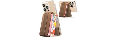 Sinjimoru Magnetic Wallet for iPhone Phone Wallet with Adjustable Stand Compatible with MagSafe Brown