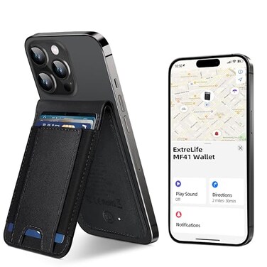 ExtreLife MagSafe Wallet Work with Apple Find My Magnetic Phone Wallet Stand for iPhone 171615141312 Series 8 Card Holder RFID Blocking Rechargeable Classic Black