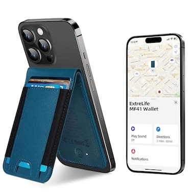 ExtreLife MagSafe Wallet Work with Apple Find My Magnetic Phone Wallet Stand for iPhone 171615141312 Series 8 Card Holder RFID Blocking Rechargeable Blue