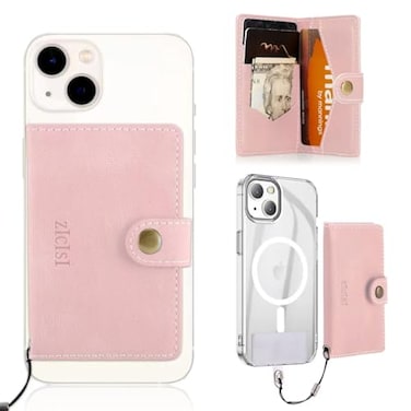 ZICISI Magnetic Wallet with 5 Card Holders Compatible with MagSafe for iPhone 17161514 Pro Max14 Pro14 Plus1312 Series with RFID ProtectedVegan LeatherPink
