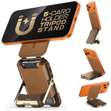 SUPCASE for MagSafe Wallet with Stand Magnetic Genuine Leather Wallet for Men Hold 5 Cards Adjustable Stand RFID Blocking Phone Card Holder Tripod for iPhone 171615141312 Series Brown
