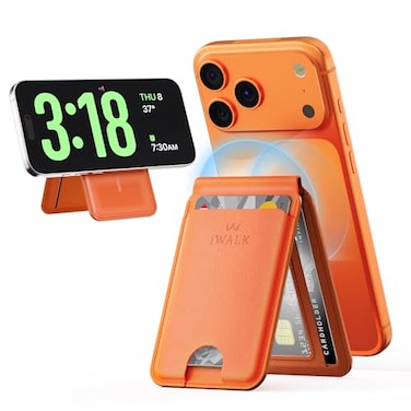 iWALK Stronger Magnetic Wallet Upgraded for MagSafe Wallet RFID Blocking 5 Card Holder with Adjustable Stand Slim Leather Phone Wallets for iPhone 171615141312 Series iPhone Wallets Orange