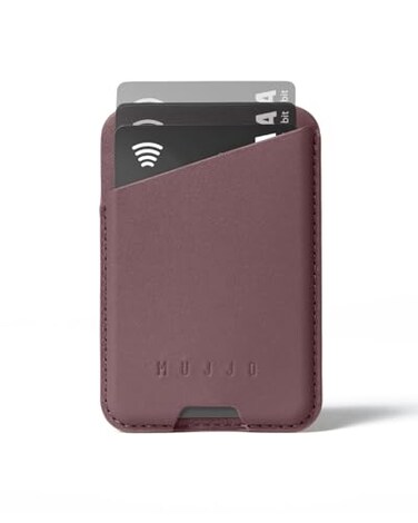 Mujjo Full Leather Magnetic Wallet for iPhone ThreeCard EasyAccess Design Made from Luxurious Leather Microfiber Slim Secure Design Bronze Red