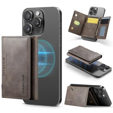 SZHAIYU Compatible with Magsafe Wallet Strong MagneticVegan Leatherfor iPhone Wallet Stand with 8 Card Slots RFID Blocking Compatible with iPhone 171615141312 Pro Max Plus Series Coffee