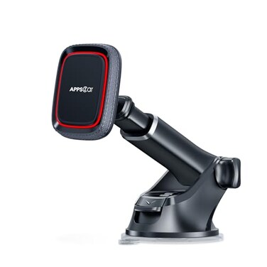 APPS2Car Magnetic Phone Mount for Car Dashboard Windshield Suction Cup Holder with Telescopic Arm Requires Metal Plate for Proper Use Fit for Android SmartphonesNOT for MagSafe