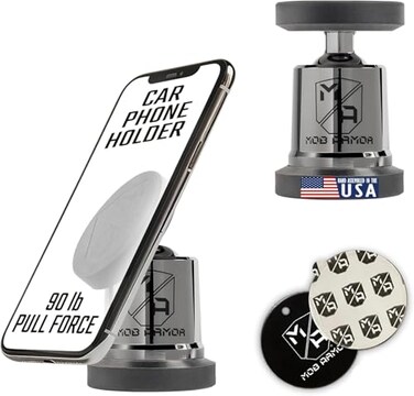 Mob Armor MobNetic Maxx USA Assembled Magnetic Phone Holder for Car Magnetic Car Phone Mount 90Degree Tilt 360Degree Rotation Aluminum Metal Compatible with iPhone Android Black Chrome