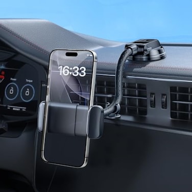 OATSBASF Gooseneck Phone Mount for Car 360 Rotation Car Phone Holder Mount Dashboard Windshield Strong Suction Cup Cell Phone Holder Car Truck for iPhone 16 15 14 47 Smartphone Black