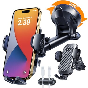 HTU 2026 Ultimate BestTrue MilitaryGrade Safety CertCar Phone Holder Upgraded 360 Rotation 100LBS Strongest Suction5in1 Truck Windshield Dashboard Vent Mount Stand for iPhone Android Black
