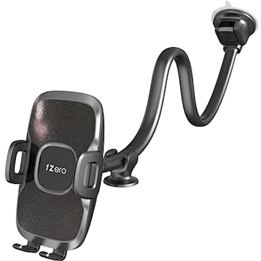 1Zero Solid Car Truck Phone Mount Holder with 14Inch Gooseneck Long Arm Windshield Window Mobile Holders wIndustrialStrength Suction Cup AntiShake Stabilizer Compatible All Cell Phones Black