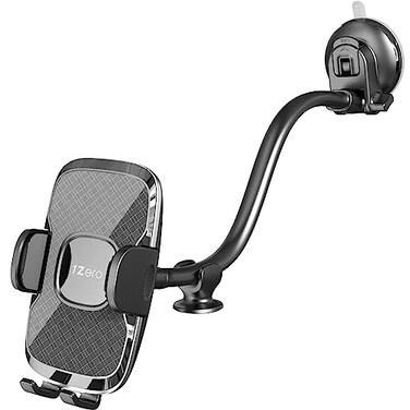 1Zero Solid Car Truck Phone Mount Holder with Thick Gooseneck Long Arm Windshield Window Mobile Holders wIndustrialStrength Suction Cup AntiShake Stabilizer Compatible All Cell Phones Black