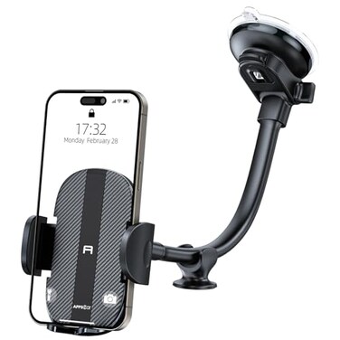 APPS2Car Gooseneck Car Phone Holder Heavy Duty Dashboard Windshield Phone Mount Flexible Long Arm AntiShake Stabilizer Solid Suction Cup Phone Mount for All Cell Phones Carbon Fiber Pattern
