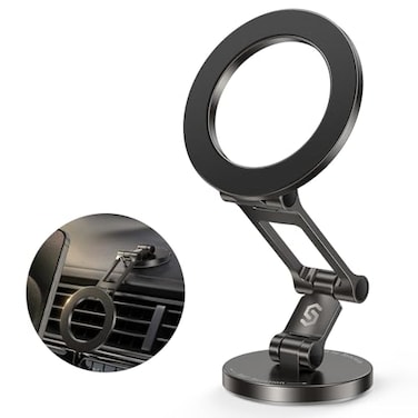 Syncwire Fits MagSafe Car Mount for Car DashTesla ScreenAllMetal Magnetic Phone Holder Flexible Threeaxis360 Rotation Car Mount Strong Magnets Car Phone Holder for iPhone 17 16 15 14 Pro Max