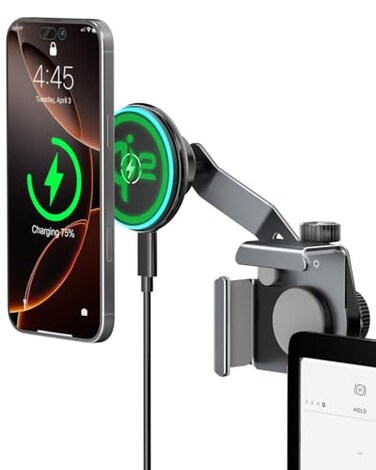 CloudValley 15W Wireless Charger Phone Mount for Tesla Model Y3Extendable Metal Holder Compatible with iPhone MagSafe Magnetic Adjustable Car Holder for Tesla Model 3 HighlandY Juniper