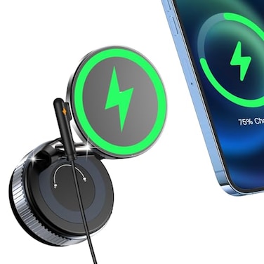 ALAFLY 15W Fast Charging Magnetic Car Phone Holder New Elastic Vacuum Suction Cup 360 Adjustable Wireless Charger Car Mount for MagSafe iPhone 17 Pro Max 17 Pro 16 15 14 13 12