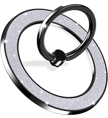 Pikabo Magnetic Phone Ring Holder for MagSafe Glitter Phone Grip Stand with 360 Rotation Finger Ring Kickstand Compatible with iPhone MagSafe Accessories Glitter Black