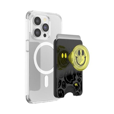 PopSockets Phone Wallet for MagSafe Phone Card Holder with Grip Neon Yellow All Smiles