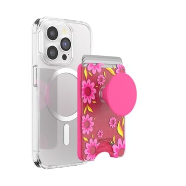 PopSockets Phone Wallet for MagSafe Phone Card Holder with Grip Hot Pink Pink Relief