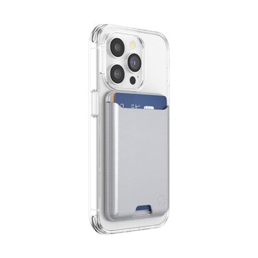 PopSockets Softgoods Phone Wallet and Adapter Ring for MagSafe Phone Card Holder Wireless Charging Compatible Wallet Compatible with MagSafe Silver