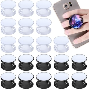 Weewooday 20 Pcs Sublimation Socket Blank Phone Grip Holders Collapsible Phone Grips Self Adhesive Sublimation Holders for Smartphones and TabletsBlack and White