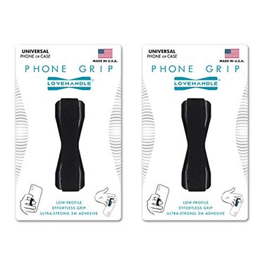 LOVEHANDLE Universal Grip for Most Smartphones Mini Tablets and Cases Black Elastic Strap with Black Base Pack of 2 LH012PackBlack