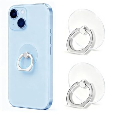 VOVIGGOL Transparent Phone Ring Holder Stand 2 Pcs 360 Rotation Cell Phone Ring Holder Mobile Finger Kickstand Hand Phone Grip for iPhone Clear Phone Ring for Phone Case Round