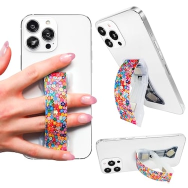 LOVEHANDLE PRO Premium Phone Grip Silicone Strap Magnetic Mount and Kickstand for Smartphone and Tablet Colorful Daisies