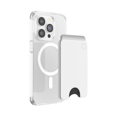 PopSockets Phone Wallet for MagSafe Phone Card Holder with Grip White
