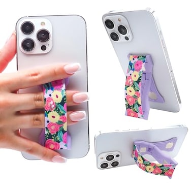 LOVEHANDLE PRO Premium Phone Grip Silicone Phone Strap Magnetic Phone Mount and Kickstand for Smartphone and Tablet Camellias