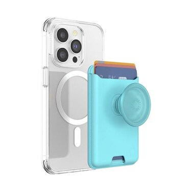 PopSockets Phone Wallet for MagSafe Phone Card Holder with Grip Light Blue Butterfly Pea Blue