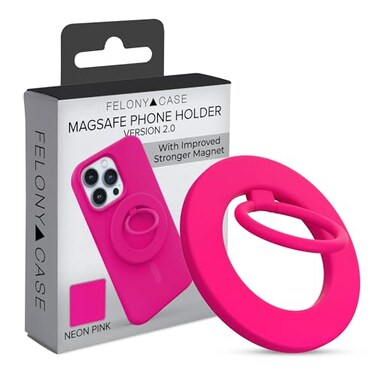 FELONY CASE Neon Pink Ring Grip and Stand Version 20 Improved Stronger Magnet Magnetic Phone Ring Holder for MagSafe Compatible iPhone 1716 15 14 13 12 Pro Max Air Drop Protection