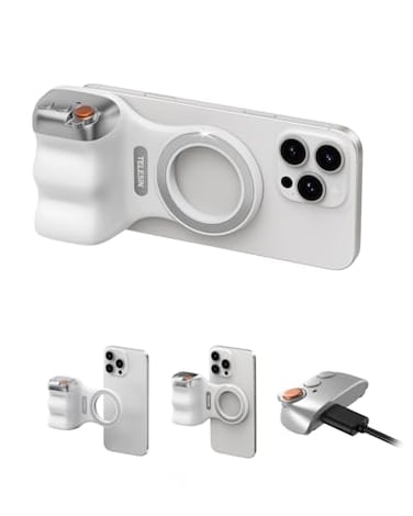 TELESIN Fun Shot Magnetic Phone Camera Grip 2 for iPhoneAndroid with Detachable Wireless Shutter Remote Official Certification 14 Tripod Screw Comfort Ergonomic Camera Grip Handle Holder