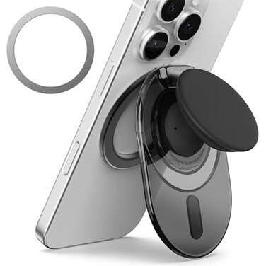 Sinjimoru Phone Grip Stand Compatible with MagSafe Adaptor Ring Included 3000G Kickstand for iPhone 1716151413 MTap Tok Stand Clear Black