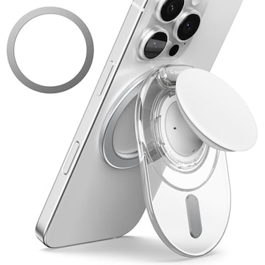 Sinjimoru Phone Grip Stand Compatible with MagSafe Adaptor Ring Included 3000G Kickstand for iPhone 1716151413 MTap Tok Stand Clear White