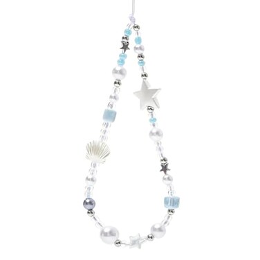 CasaPopz Beaded Camera Wrist Strap Cute Pearl Digital Camera Charm Lanyard Phone Wristlet Charms Beaded Camera Chain for Phone Bag Keychain Accessories White Star