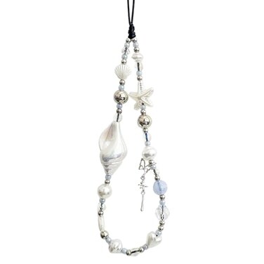 CasaPopz Beaded Camera Wrist Strap Cute Pearl Digital Camera Charm Lanyard Phone Wristlet Charms Beaded Camera Chain for Phone Bag Keychain Accessories White Conch