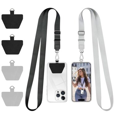 Doormoon Phone Strap Crossbody Wrist Straps with Patch Cases Cell Phone Lanyards for Women Drop Protection Compatible with iPhone Samsung Google Most Smartphones 2 Pack Black Grey