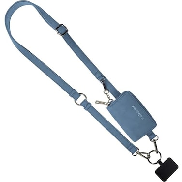 Save the Girls Clip and Go Brushed Vegan Phone Lanyard Denim Crossbody Phone Case with Pouch Adjustable and Removable Shoulder Strap and Wristlet Strap