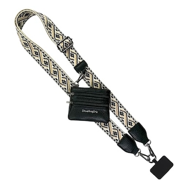 Save the Girls Original Clip and Go Phone Strap Pattern XOXO Black Crossbody Phone Strap Chain with Zipper Wallet Pouch Phone Lanyard Zippered
