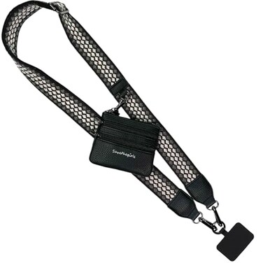 Save the Girls Original Clip and Go Phone Strap Pattern Fun Dots BlackGrey Crossbody Phone Strap Chain with Zipper Wallet Pouch Phone Lanyard Zippered